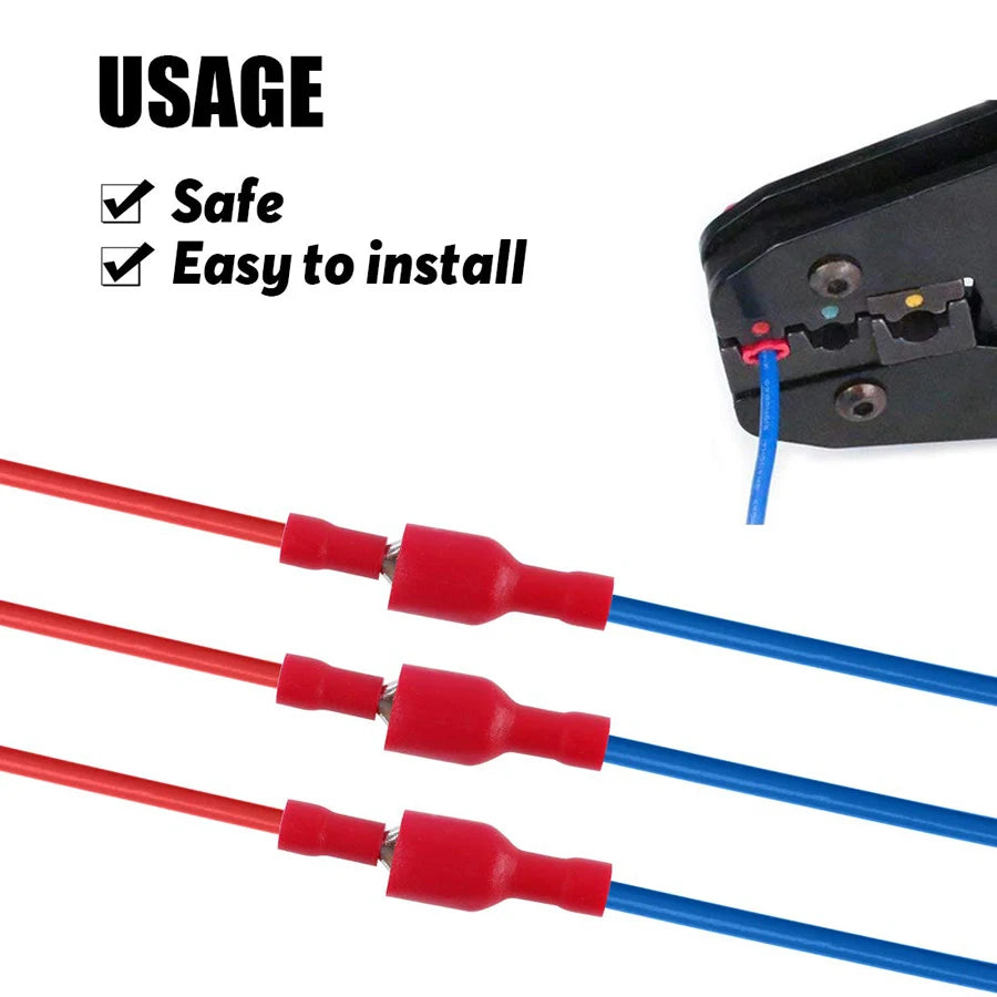 100pcs 50pairs 6.3mm 16 14AWG Female Male Electrical Wiring Connector Insulated Crimp Terminal Spade Blue