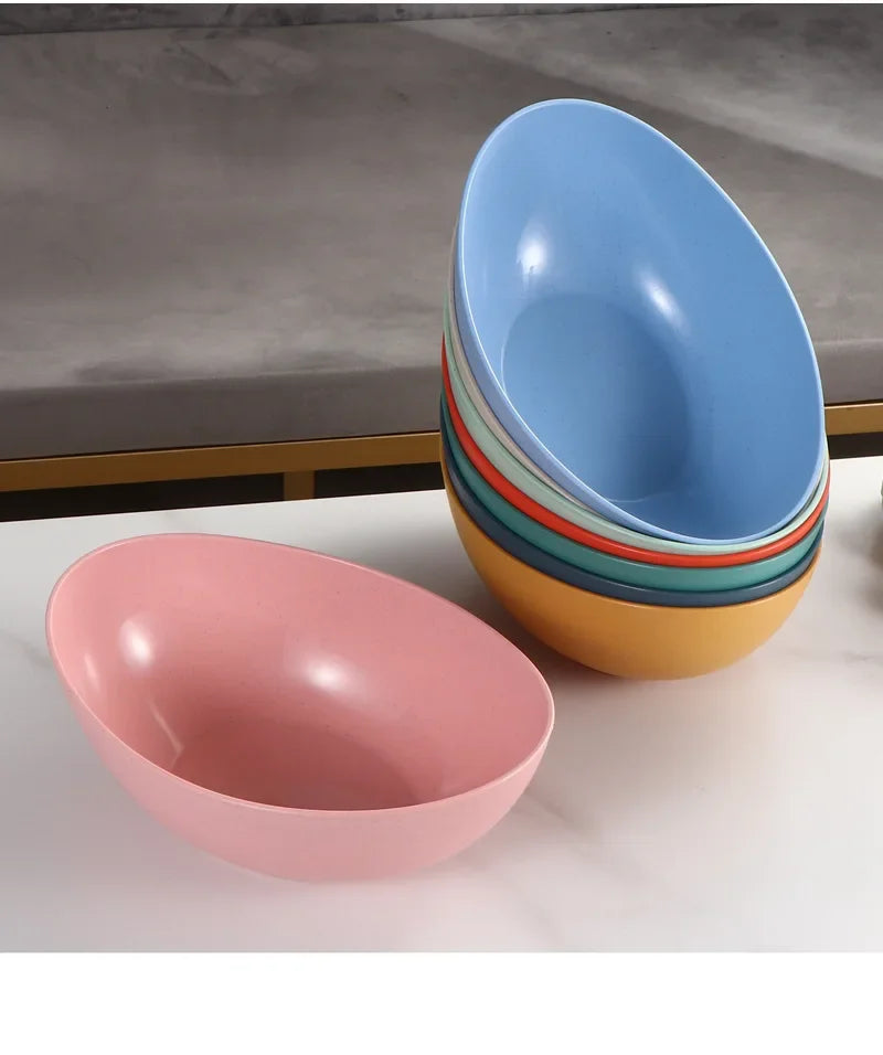 Eco-Friendly Wheat Straw Household Bowl Large Kitchen Fruit Salad Vegetable Dish Creative Microwavable Food Bowl Hot Sale