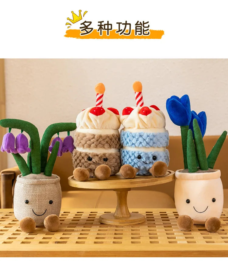 Lifelike Tulip Succulent Plants Plush Stuffed Decoration Toy Soft Decor Doll Potted Flowers Pillow for Girls Gift