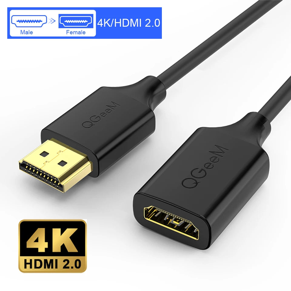 QGeeM 4K HDMI Extension Cable Extender HDMI 2.0 Adapter for Xiaomi Xbox Serries X PS5 PS4 TV Box Laptops HDMI Splitter Wire Cord