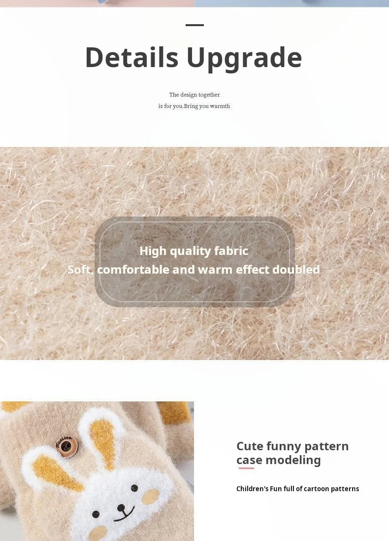4-11 year old cartoon bunny five finger children's gloves winter thick half finger flip knitted gloves winter new warm gloves