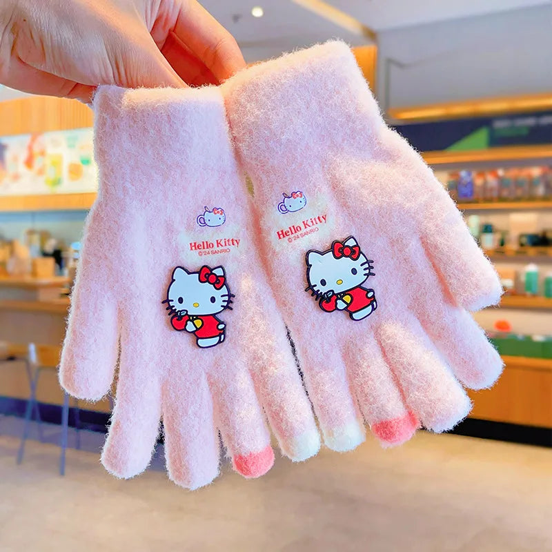 Sanrio Gloves Kawaii My Melody Kuromi Cold-Proof Winter Finger Gloves Plush Screen Touch Warm Children Toddler Christmas Gifts