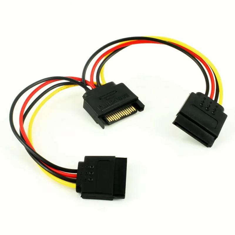 OULLX SATA 1 Male to 2 Daul Female SATA Splitter Cable Hard HDD 15PIN 1 to 2 Power Adapter Cord for Computer Y Shape PC Cable