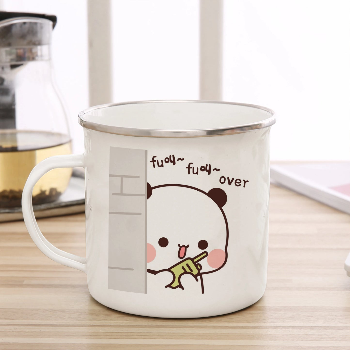 Cartoon Milk Mocha Bear Boob and Doodle Enamel Cup Coffee Tea Cup Cute Animal Breakfast Dessert 11oz Milk Water Cup Couple Gift