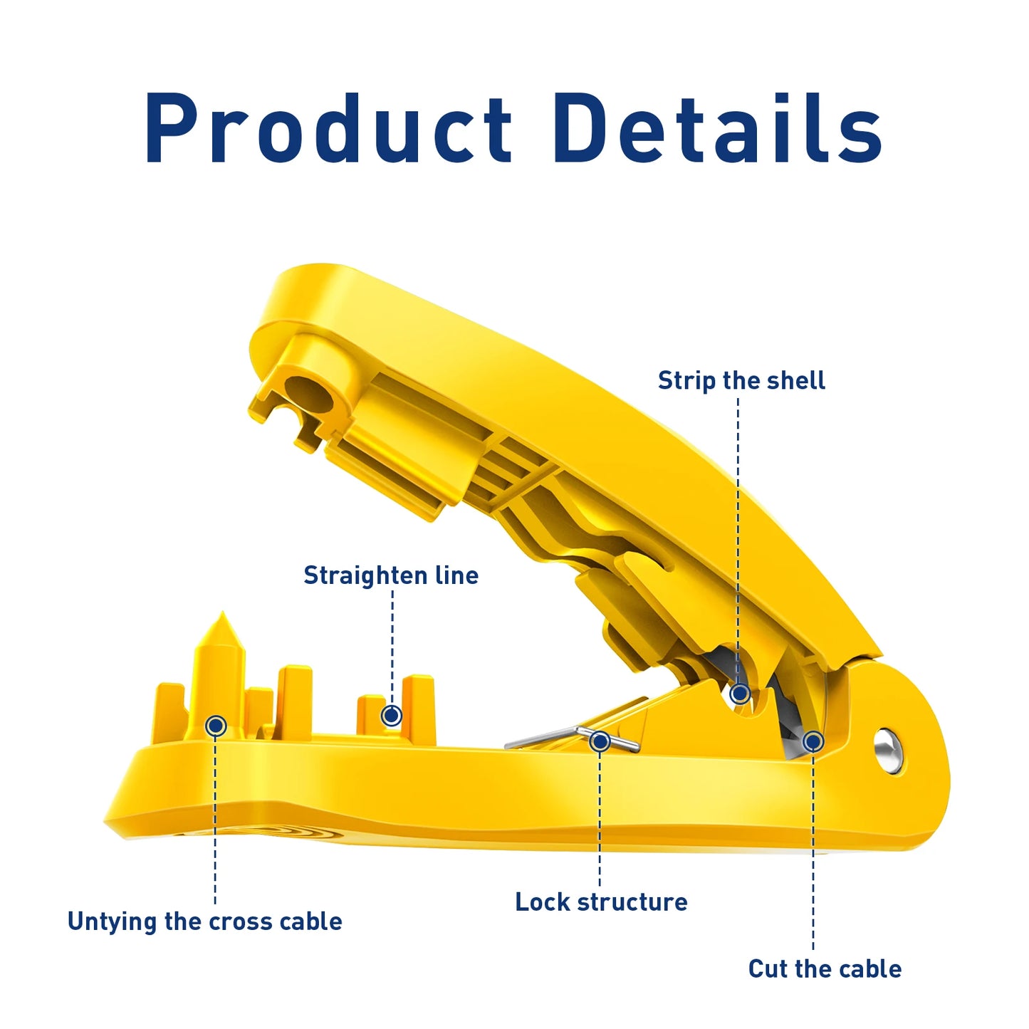 ZoeRax 4-in-1 RJ45 network cable tool with cutting, stripping, untangling, and straightening functions applies to STP/UTP cable.
