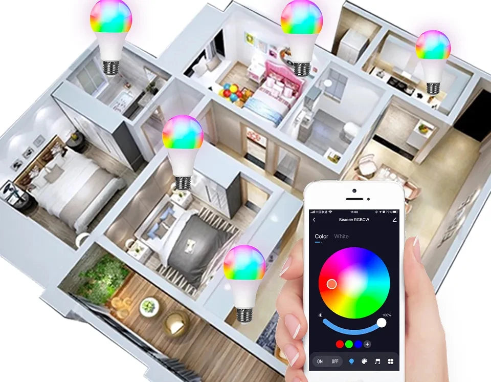 E27 LED Smart Bulb RGB Tuya Lamp Bluetooth APP Control Dimmable Ampoule LED Light Bulb 15W Home Bedroom Christmas Party Decor