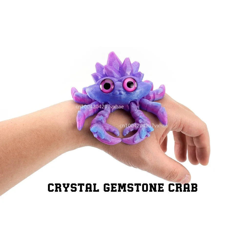 3D Printed Crystal Gems Crab Toys Joint Movable Model Novelty Animals Toy Anti-stress Figurine Miniature Desk Ornaments Birthday