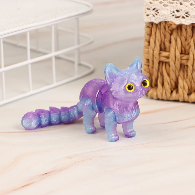 High Quality 1 Piece 3D Printed Cute Kitten With Movable Tail Joint Children's Gift Toy Model Car Ornament