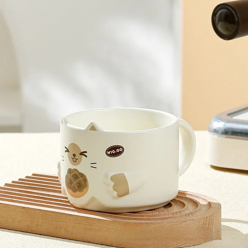 Creative Ceramic Cat Mug Cartoon Stacked Pair Cup High Temperature Resistant Household Children's Drinking Coffee Cup
