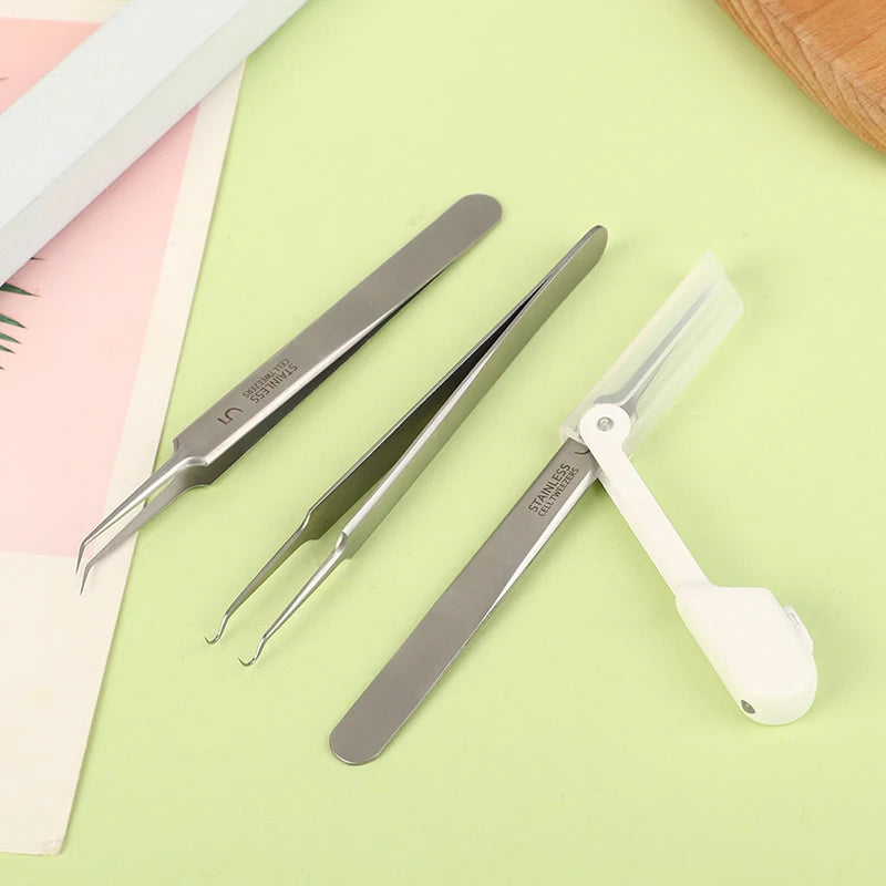 1PC Led Acne Needle Tweezers Blackhead Blemish Pimples Removal Pointed Bend Gib Head Face Care Tools Comedone Acne Extractor