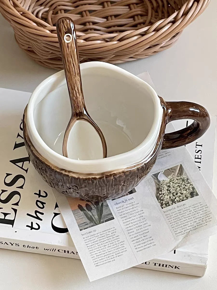 High value ins retro hand-squeezed irregular ceramic mark coconut cup coffee cup oat breakfast water cup