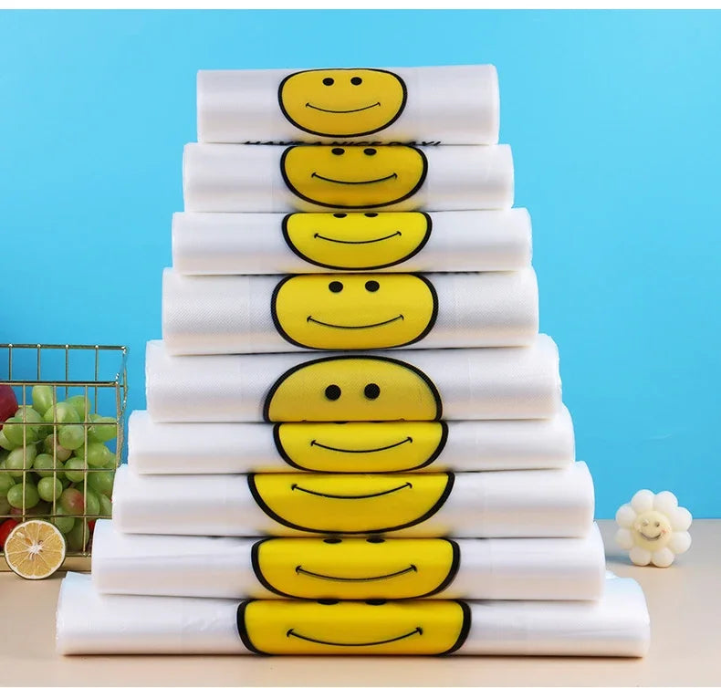 50 Pcs Plastic Bag 3 Sizes Food Storage Bags with Handle supermarket Grocery Shopping Useful Shopping Bag Kitchen Storage Basket