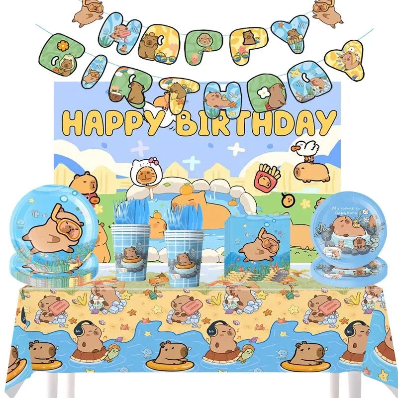 Capybara Birthday Party Decorations Tableware Set Cups Plates Napkins Tablecloth Straws Capybara Balloons Toy Girls Party Favors