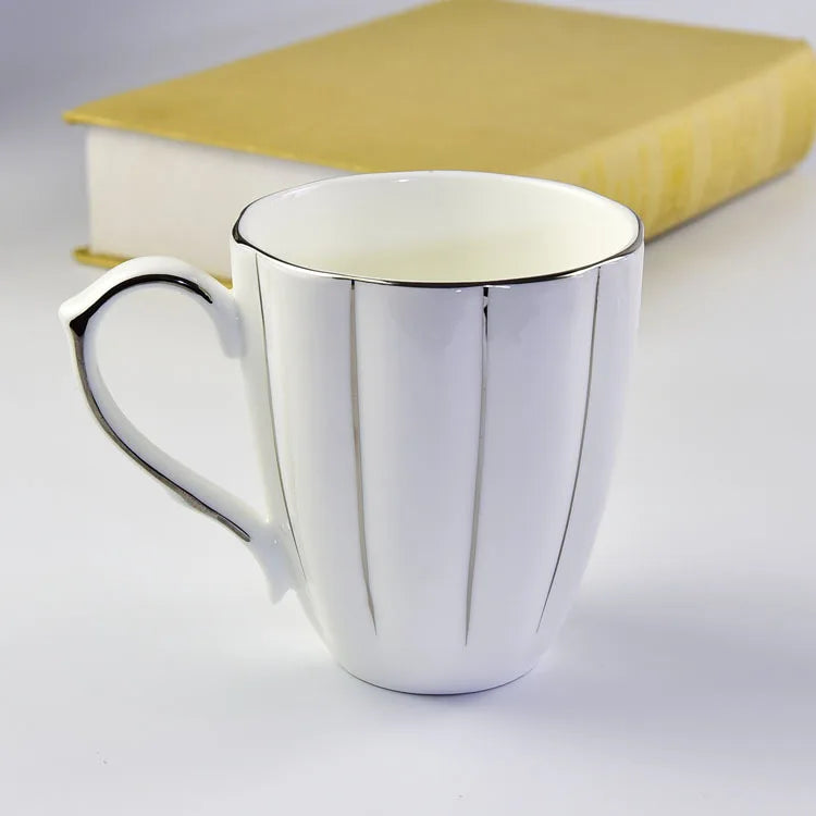 300ml Bone Ceramic Phnom Penh Silver Border Mug China Relief Moonlight Cup Office Gift Coffee Milk Tea Cup With Handle