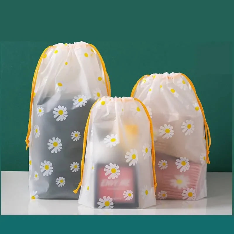 10Pcs Transparent Waterproof Travel Cosmetic Bag Towel Socks Plastic Drawstring Storage Bag Bathroom Transparent Beach Bag
