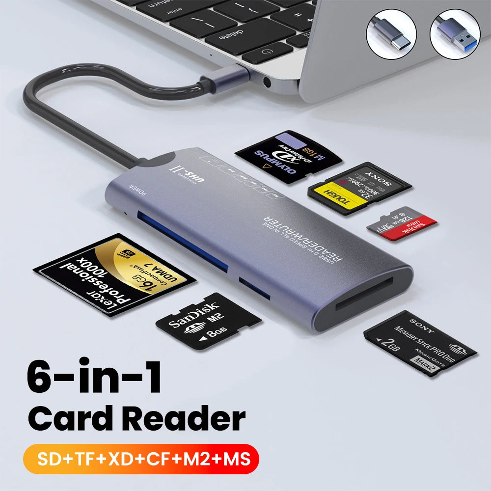 6 in 1 USB2.0 Multifunctional Reader SD/TF/XD/CF/M2 Memory Card Adapter Suitable For Cameras Computers High-speed Data Transfer