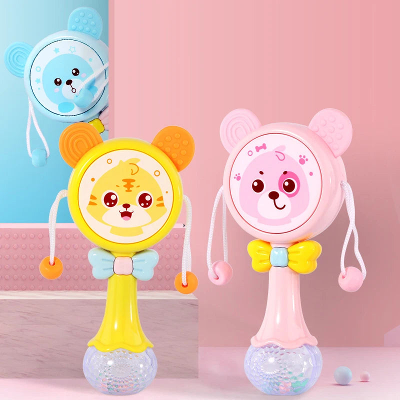 Baby Music Flashing Rattle Toys Rabbit Teether Hand Bells Mobile Infant Stop Weep Tear Rattles Newborn Early Educational Toy 18M