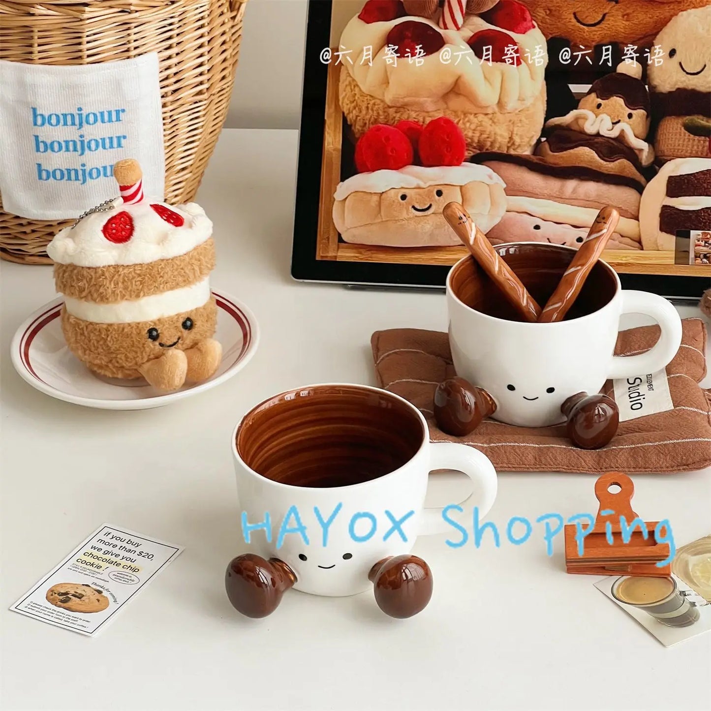 Hand Pinch Feet Ceramic Coffee Cup，Kawaii Household High Appearance Level Water Cup Milk Mug Dormitory Home Gifts Mark Cup