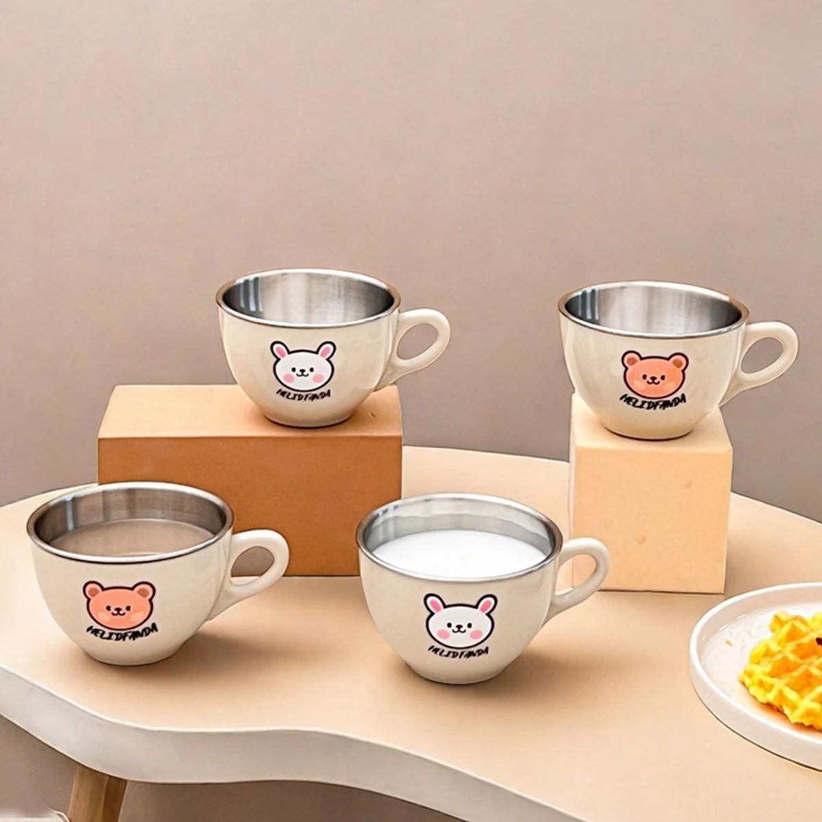 WORTHBUY New 304 Stainless Steel Water Cup Mug With Handle Cute Double Wall Milk Coffee Cup Anti Scalding Drinking Cup For Kids