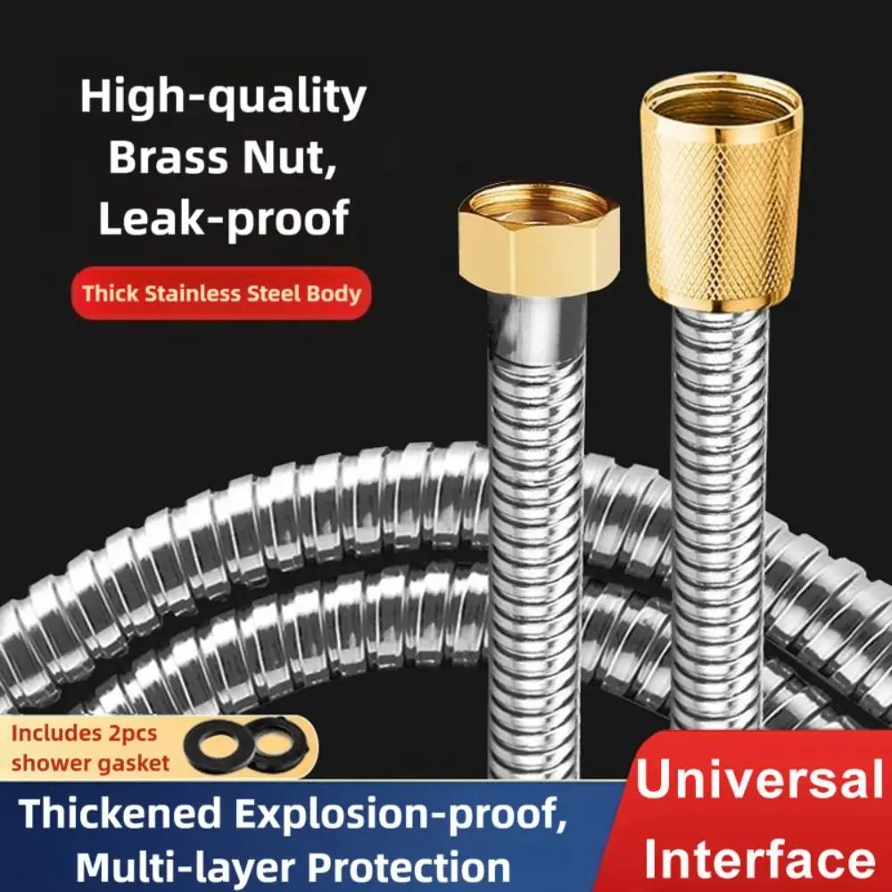 Stainless Steel Shower Hose Brass Nut Explosion-proof Extension Tube High Pressure Reinforced Handheld Shower Head Hose Bathroom