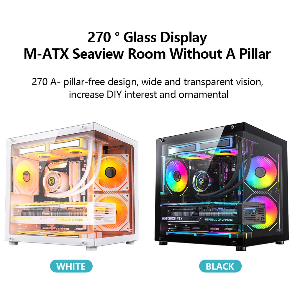 PADO YL Pc Case Sea view Room M-ATX Desktop Computer Main Chassis Without A-pillar Double-Sided Tempered Glass PC gamer cabinet