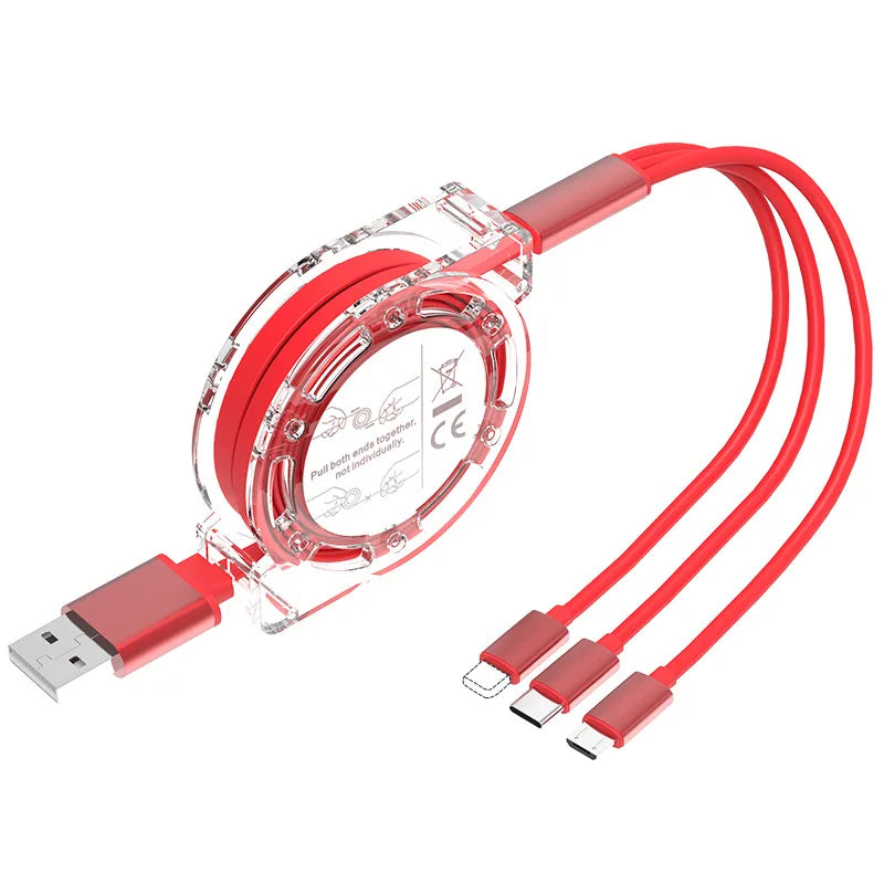 3 in 1 Retractable Data USB Cable for iPhone Charger Fast Wire Charging Cable For Android Phone Type C Xiaomi Huawei Samsung