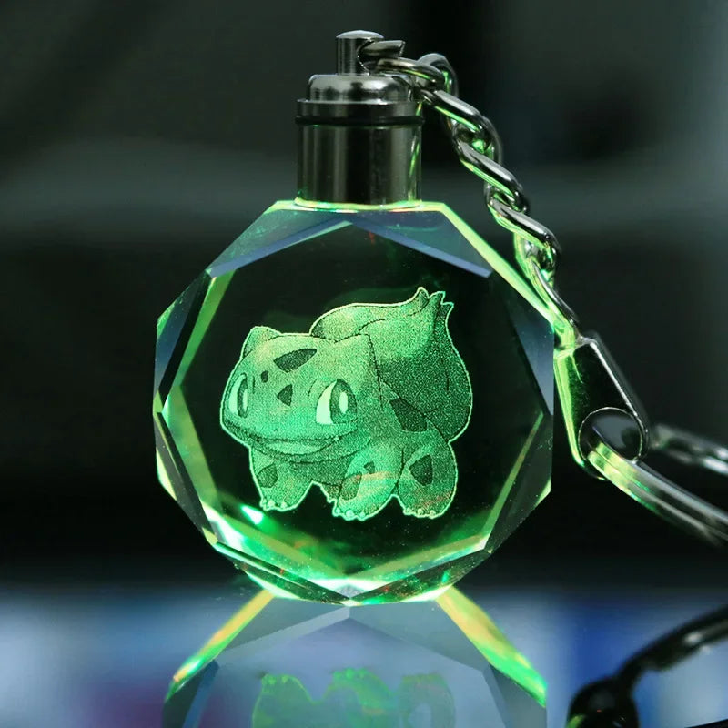 Pokemon Pikachu 3D Luminous Keychain Charizard Mewtwo Figures Toy Crystal Doll Night Light Metal Pendant Kid Birthday Gift