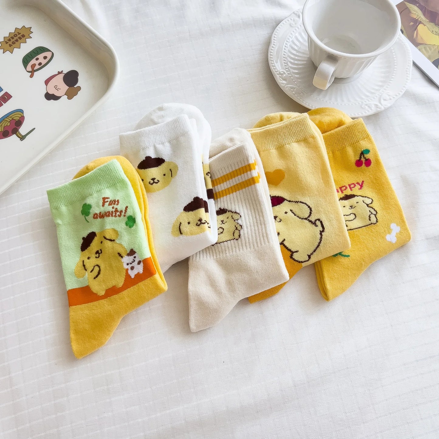Sanrio Mymelody Cinnamoroll Pom Pom Purin Mid Length Socks Ins Breathable Minimal Design Leisure Sports Socks Girls Gifts Lovely