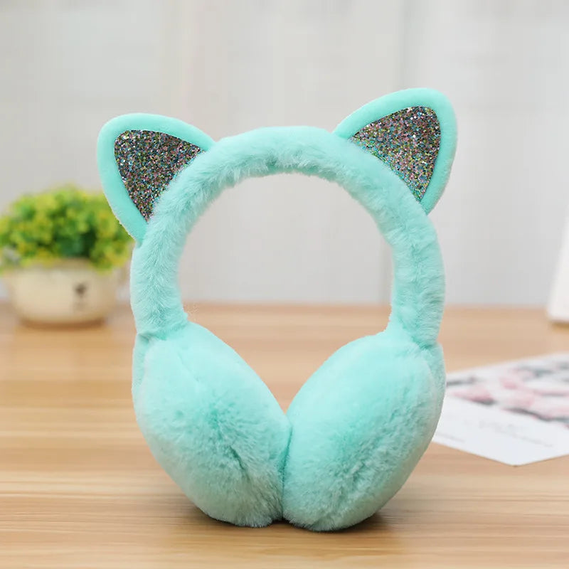 New Lovely Winter Warm Cat Ear Warmers Glitter Ears Plush Earmuffs for Women Playful Girls Ear Muffs Cold Protection Warm Hot