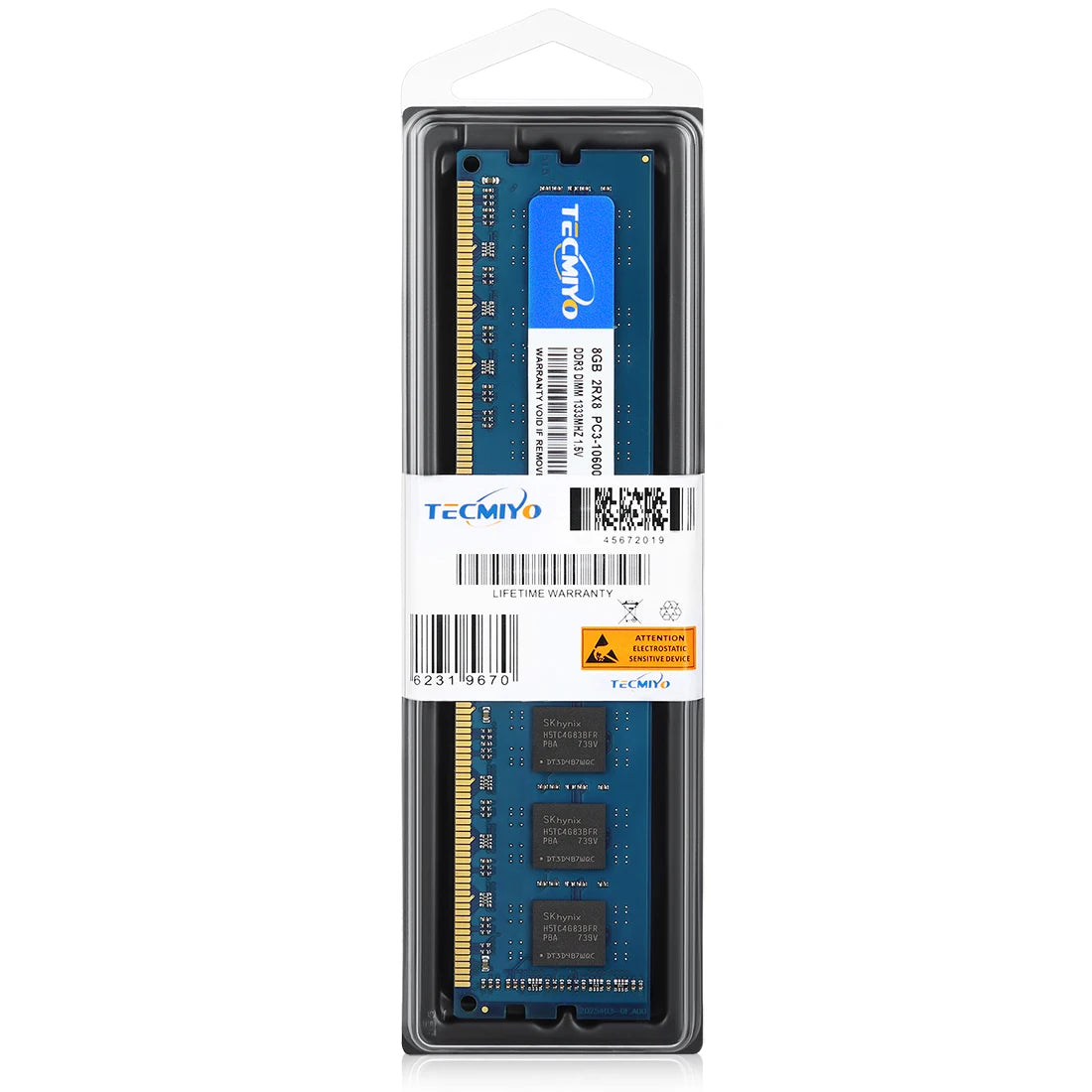 TECMIYO 4GB 8GB Desktop Memoria Ram DDR3 DDR3L 1600MHz 1333MHz PC3-12800U PC3-10600 DIMM 1.5V 1.35V 2RX8 Non-ECC Memory - Blue