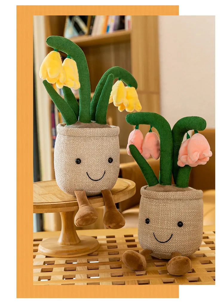 Lifelike Tulip Succulent Plants Plush Stuffed Decoration Toy Soft Decor Doll Potted Flowers Pillow for Girls Gift