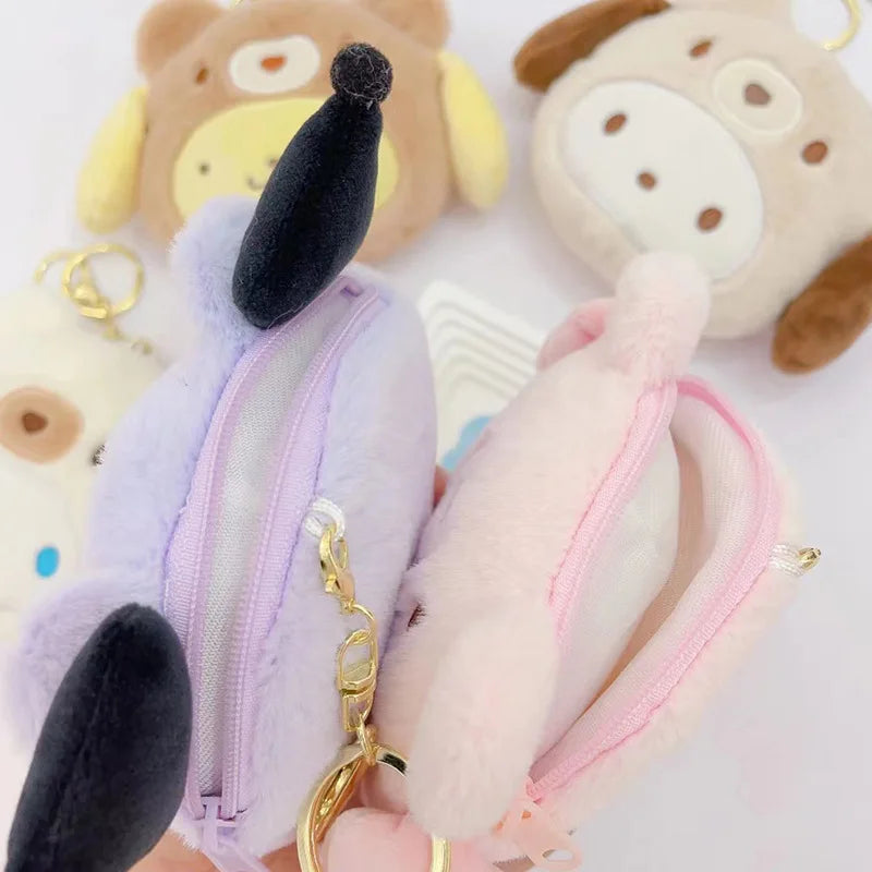 Sanrio Kuromi Plush Keychain Wallet Melody Cinnamoroll Plushies Coin Purse Earphone Organizer Bag Pendant Key Ring Girls Gifts