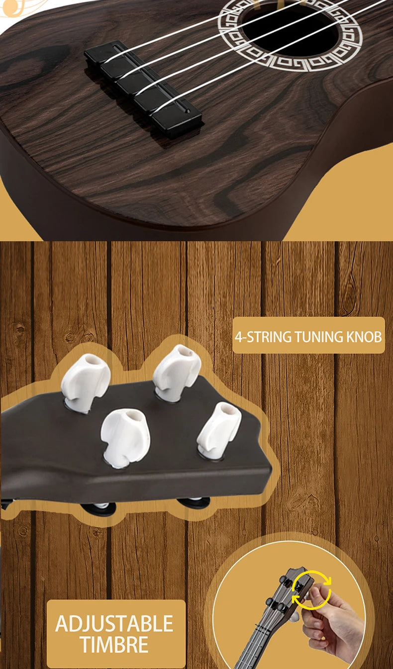 Toy Ukulele Classical Guitar Musical Instrument, Kids Play Early Educational Learning, Adjustable Atrings with Paddles 2 Colors