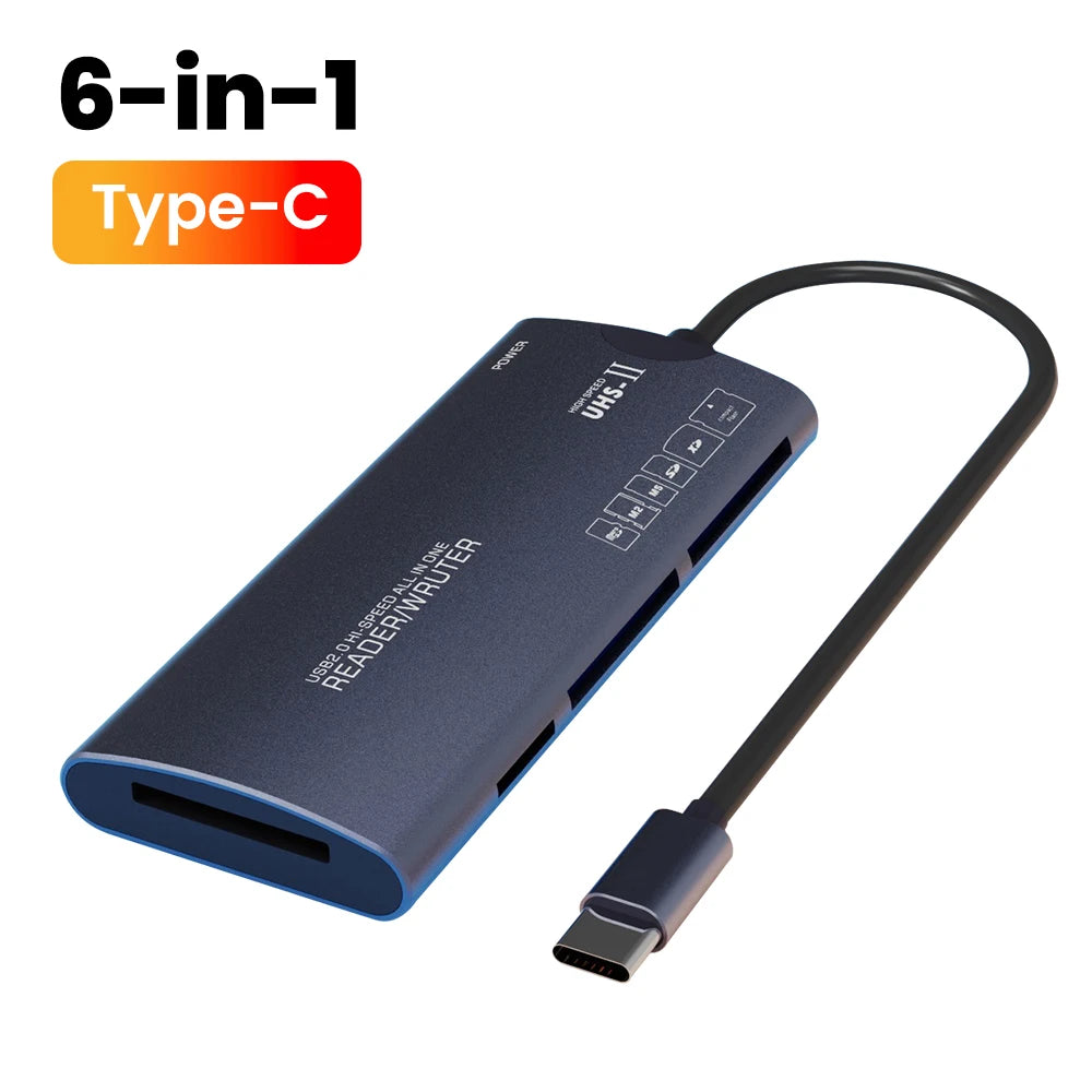 6 in 1 USB2.0 Multifunctional Reader SD/TF/XD/CF/M2 Memory Card Adapter Suitable For Cameras Computers High-speed Data Transfer