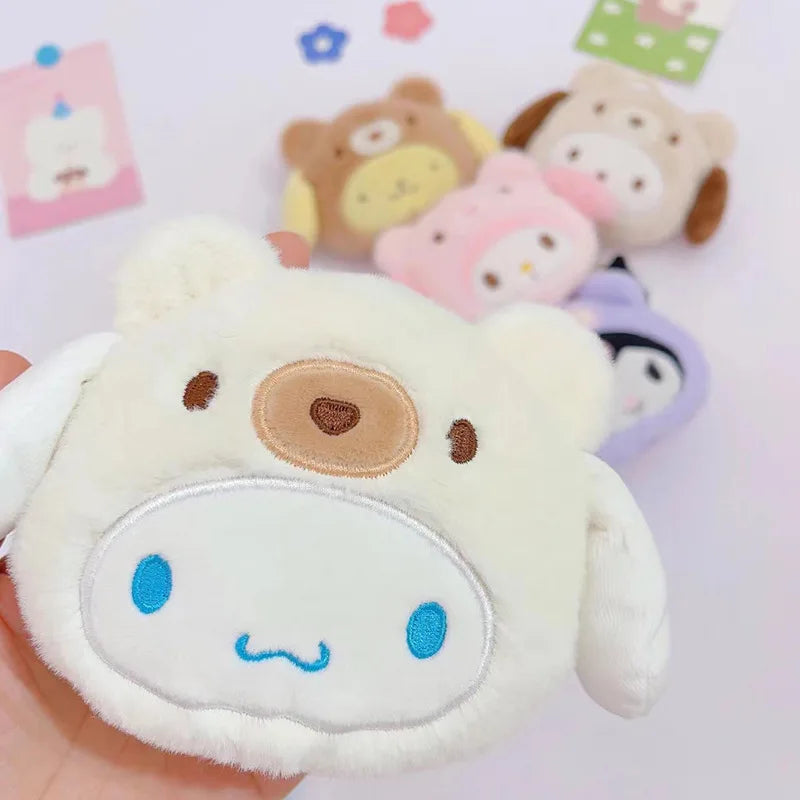 Sanrio Kuromi Plush Keychain Wallet Melody Cinnamoroll Plushies Coin Purse Earphone Organizer Bag Pendant Key Ring Girls Gifts