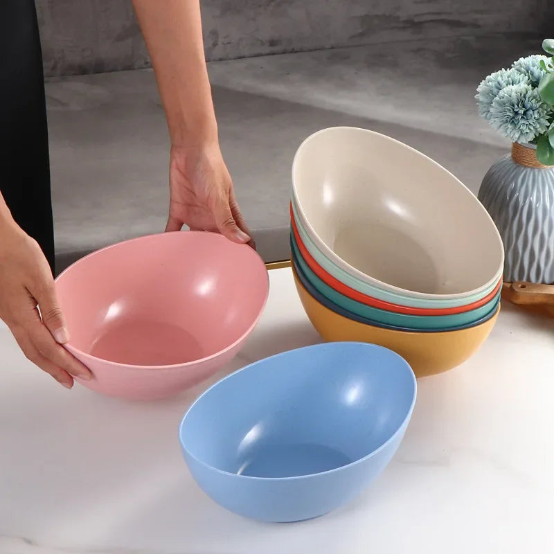Eco-Friendly Wheat Straw Household Bowl Large Kitchen Fruit Salad Vegetable Dish Creative Microwavable Food Bowl Hot Sale