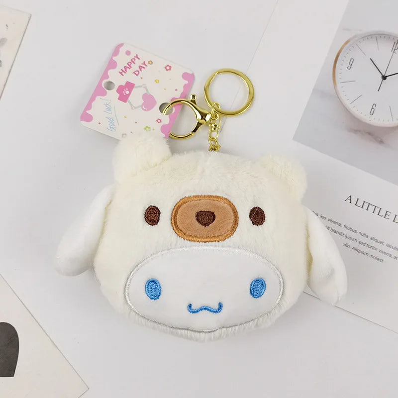 Sanrio Kuromi Plush Keychain Wallet Melody Cinnamoroll Plushies Coin Purse Earphone Organizer Bag Pendant Key Ring Girls Gifts