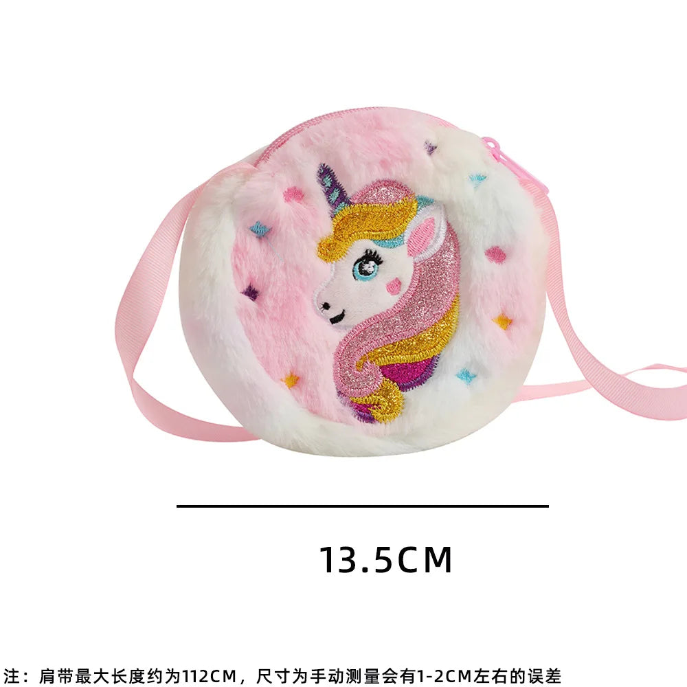 2 PC Cartoon Unicorn Crossbody Bag Children Cute PlushShoulder Bag Girls Small Backpack Suitable For School Holiday Gifts