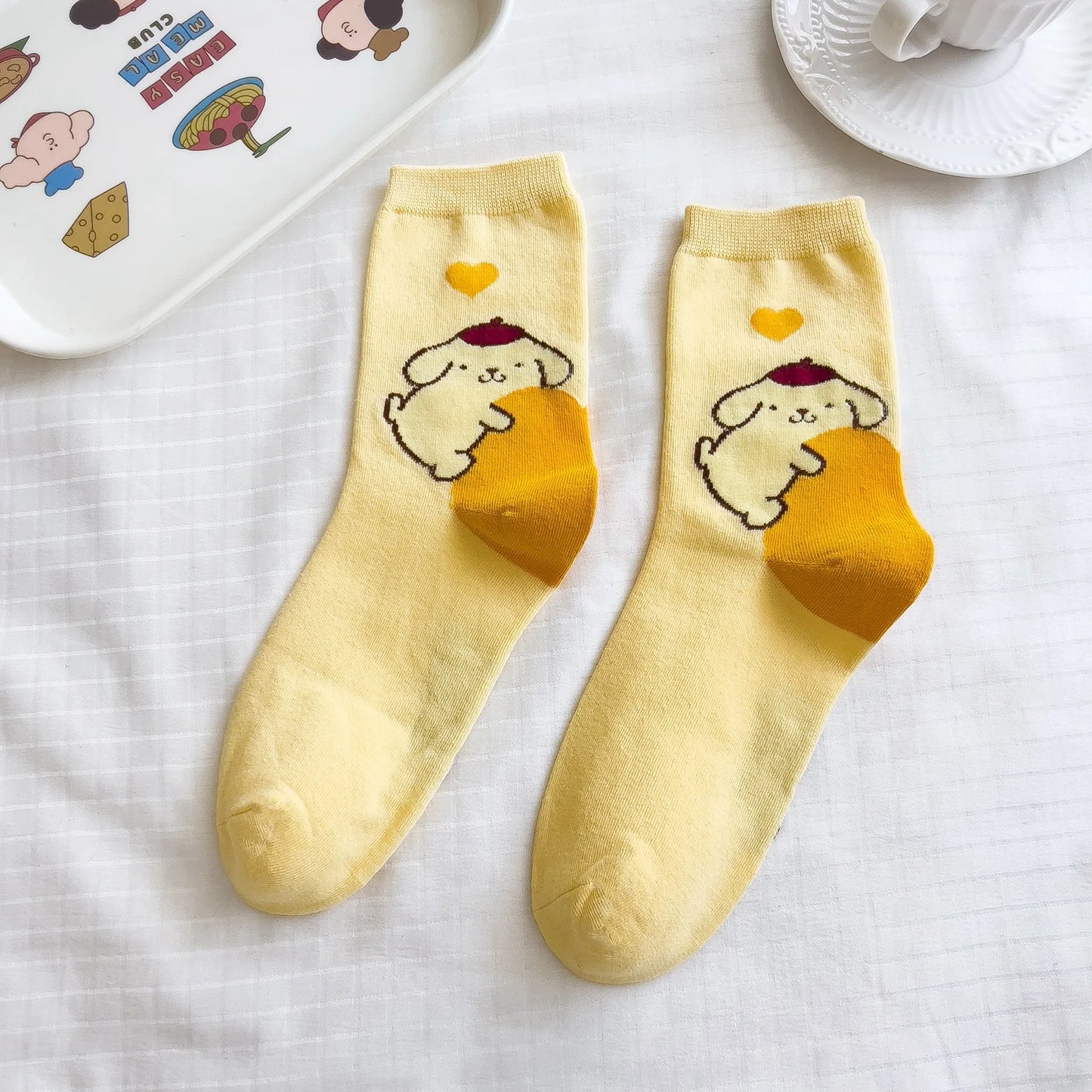 Sanrio Mymelody Cinnamoroll Pom Pom Purin Mid Length Socks Ins Breathable Minimal Design Leisure Sports Socks Girls Gifts Lovely
