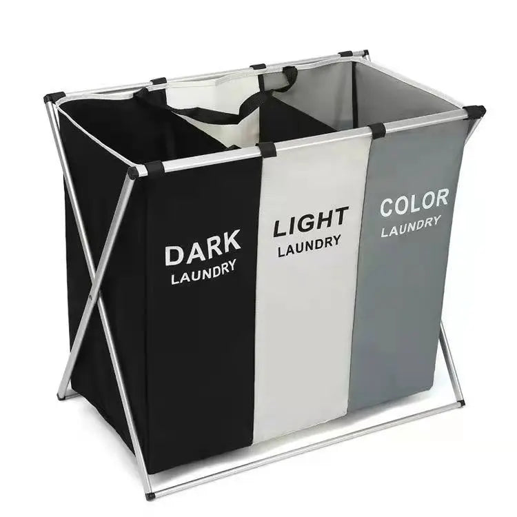 1 PC Large Laundry Hamper 3 Sections Divided Laundry Basket Foldable Washing Dirty Cloth Storage Bag