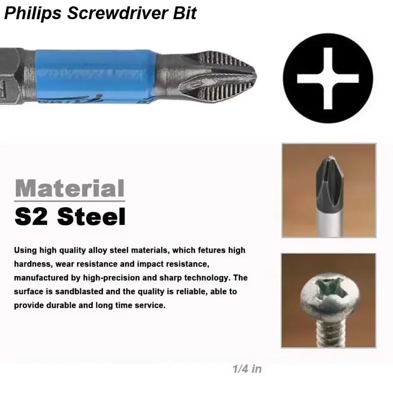 Magnetic Screwdriver Bit Set PH1 PH2 PH3 PZ1 PZ2 PZ3 Anti-skid 1/4 Hexagonal Shank Suitable for hand drill tools Accessories Par