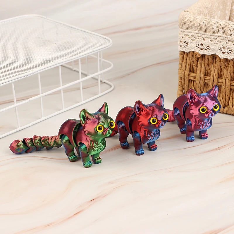 High Quality 1 Piece 3D Printed Cute Kitten With Movable Tail Joint Children's Gift Toy Model Car Ornament