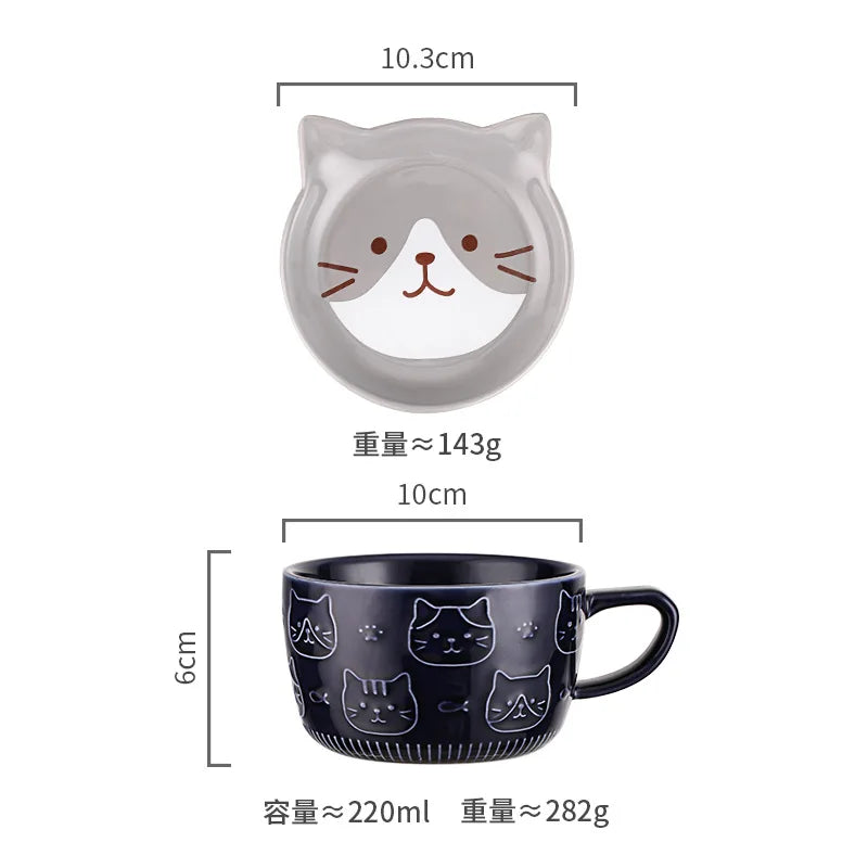Japanese Ceramic Cartoon Animal Mug Cute Home Breakfast Mug Office Coffee Mug Couple Water Cup With Lid