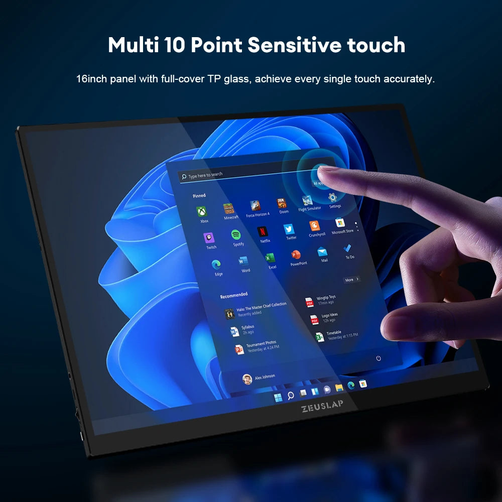 ZEUSLAP 16" 2.5K 144hz Touch Screen Portable Monitor 2560*1600 100%sRGB 500Cd/m² Travel Display for Laptop Computer