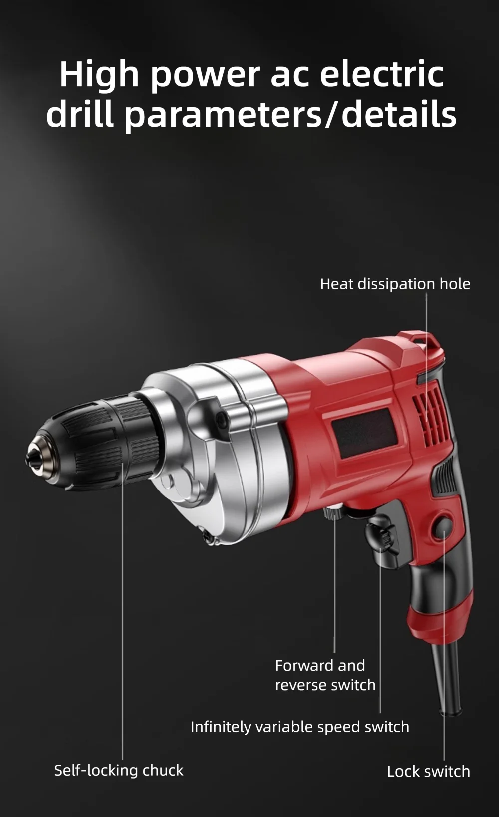 220V 50Hz Impact Drill 0-3000 R/min High Rotation Speed Corded Electric Drill Tool Max 13mm Chuck Controllable Speed 780W