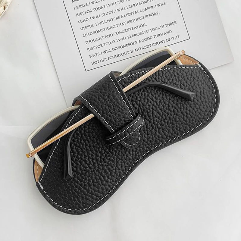 PU Leather Portable Glasses Bag Sunglasses Storage Bags Men and Women Car Glasses Protective Cover Anti-crushing Glasses Clip