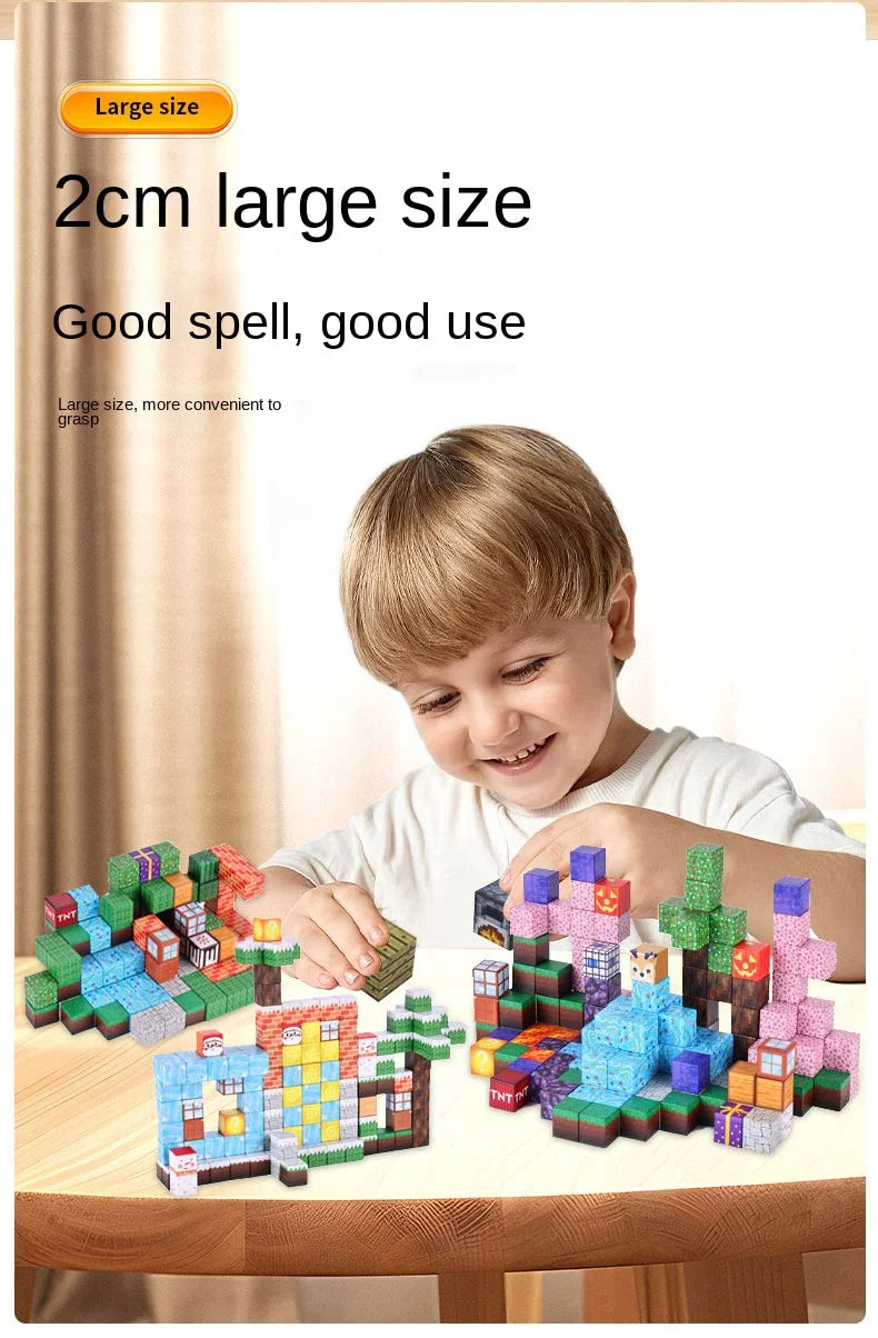 New Magnetic Blocks-Build Mine Magnet World Set for Boys Girls, Sensory Construction Toys for Toddlers Christmas Gifts