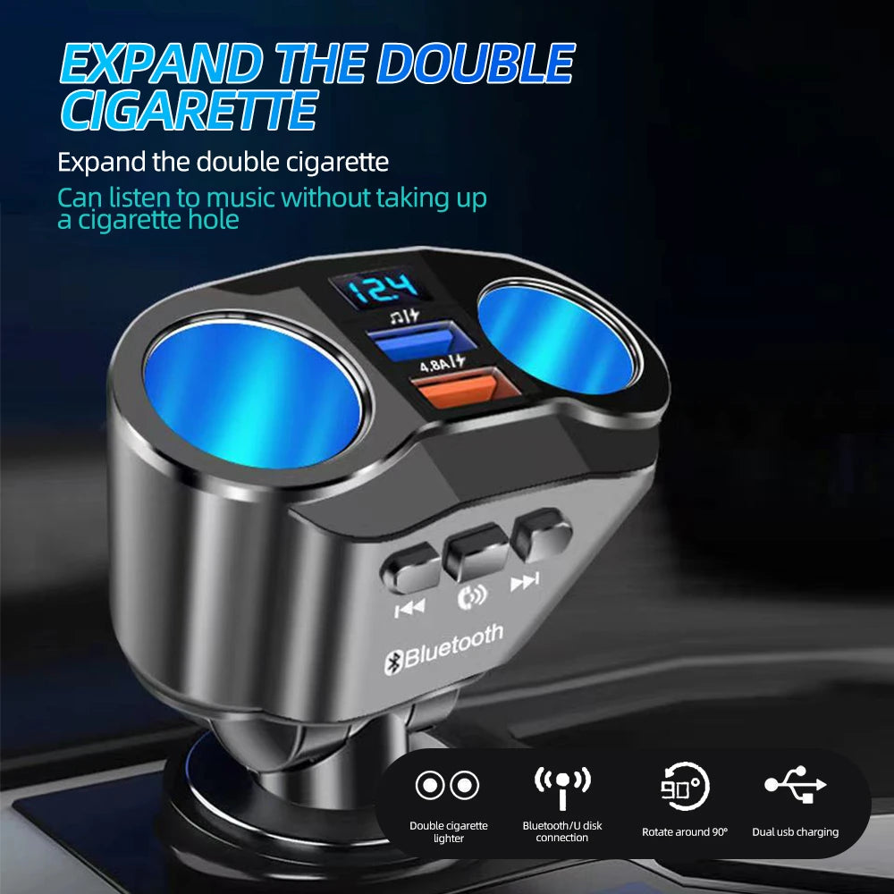 Car Cigarette Lighter Splitter Charger Dual USB QC 3.0 Quick Charge 12V Auto FM Transmitters Bluetooth Hands-free Call Sockets