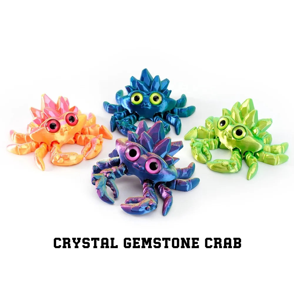 3D Printed Crystal Gems Crab Toys Joint Movable Model Novelty Animals Toy Anti-stress Figurine Miniature Desk Ornaments Birthday