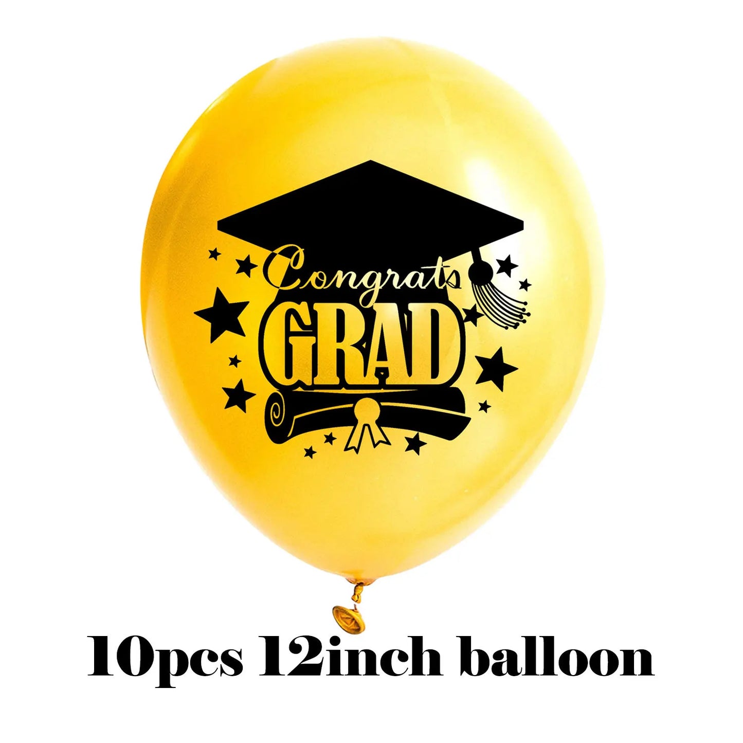 10pcs Congratulation Balloons Gold Black Latex Balloon with Confetti Graduation Party Decoration Supplies 2024 Grad Gift